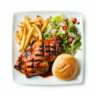 1/2 Pollo Asado, Ensalada, Patatas Fritas Y Pan