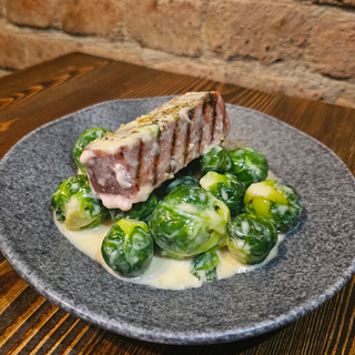 Grilled tuna with brussels sprouts