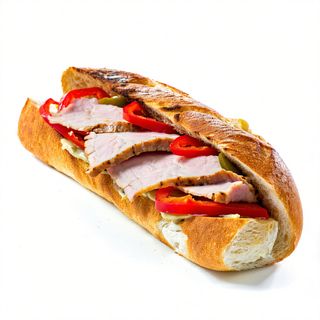 Bocadillo de lomo y pimientos rojos