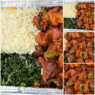 1/2 kg Special pan fried pork with white rice and green vegetables 