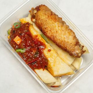 Fried yam and turkey