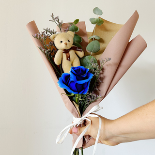 Ramo de 1 Rosa Azul + Osito Palo 