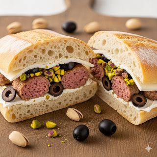 Polpetta di cavallo, pistacchio, Philadelphia e olive