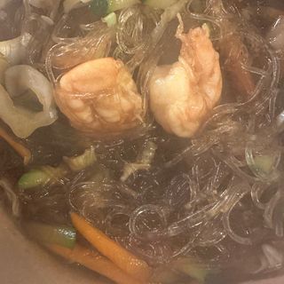 Spaghetti di soia con gamberi