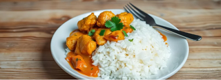 Plato de pollo al curry con arroz
