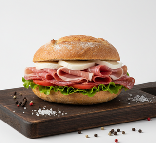Sandwich cu prosciutto si salam picant