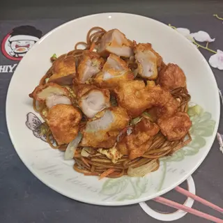 tallarines con tori karaage