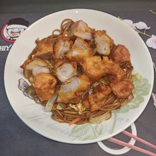 tallarines con tori karaage