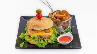 Burger Cubano + Spicy Wedges + Coca cola