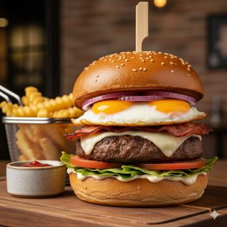 Hamburguesa "LA TAMARIZ" con patatas