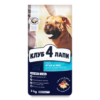 Корм для дорослих собак Club 4 Paws ягнятина та рис сухий (2кг)