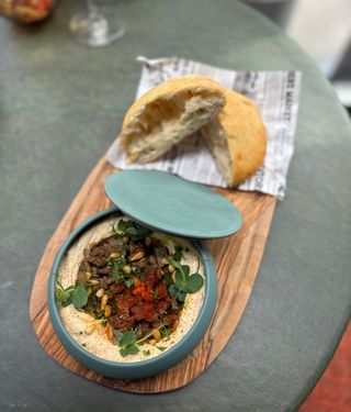 Hummus with Beef & Pine Nuts