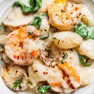 Gnocchi Sauce Pesto Et Grosses Crevettes