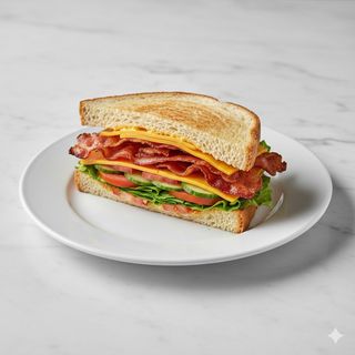 Bocadillo de bacon con queso y ensalada