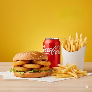 Panino con anelli di cipolla, pattaine e lattina