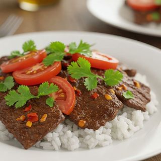 Beef With Tomato And Coriander Served With Rice