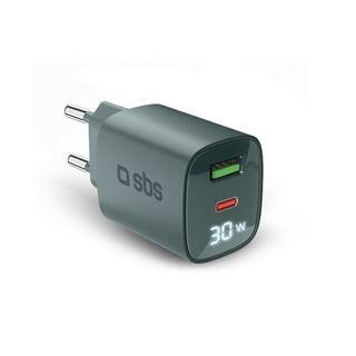 Cargador De Pared Sbs Power Control Con Pantalla Lcd 30W Usb-C/Usb-A Azul - 8018417481505