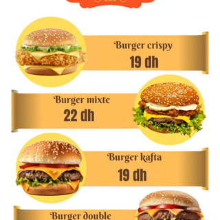 Burger crispy+burger mixte+burger kafta+burger double