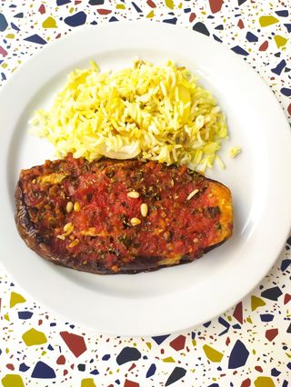 Berenjena Gratinada guarnición  de Arroz