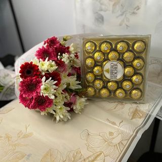 Blooming Elegance:  Mixed Stems of Gerbera and mums with  T24 Chocolates