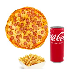 Wurstel con patatine fritte e bevanda a scelta