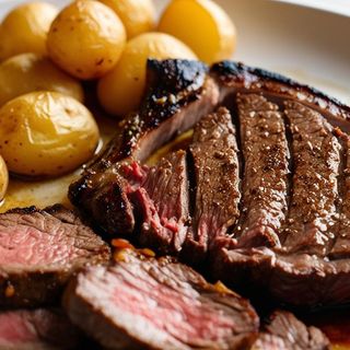 Entrama de vedella amb patates i amanida 