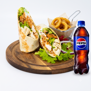 Tortilja sa hrskavom piletinom + Onion rings 150gr + Pepsi 0,5