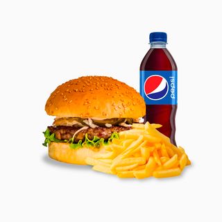 Классический бургер с говядиной + картофель + Pepsi 0,5 л