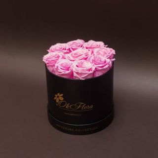 9 trandafiri criogenați roz în cutie de lux mica neagra