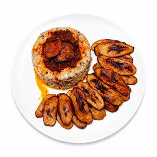 Ewa Agoyin + Fried Fish + Plantain + Big Head