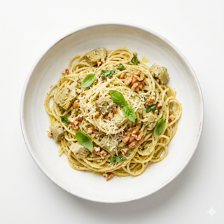 Pasta con Con Pesto De Alcachofas Y Nueces