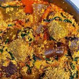 Egusi Kpanla Plus: Egusi + Kpanla + Beef + Kpomo + PoundedYam