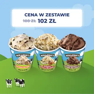 Zestaw 3 kubków Ben&Jerry's - Ben&Jerry's Cookie Dough 465ml + Ben&Jerry's Chocolate Fudge Brownie 465ml + Ben&Jerry's Vanilla Pecan Blondie 465ml