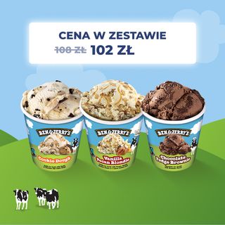 Zestaw 3 kubków Ben&Jerry's - Ben&Jerry's Cookie Dough 465ml + Ben&Jerry's Chocolate Fudge Brownie 465ml + Ben&Jerry's Vanilla Pecan Blondie 465ml