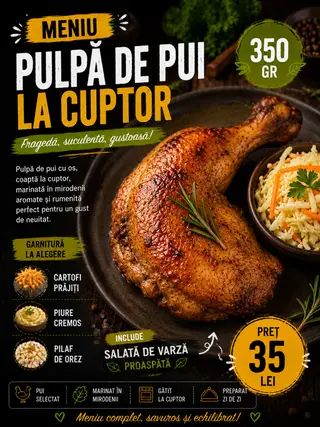 Meniu Pulpa de Pui cuptor cu garnitura alegere 350 gr