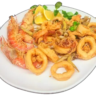 Frittura mista di calamari, gamberi e latterino