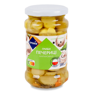 Гриби печериці «Премія» мариновані цілі стерилізовані (280г)