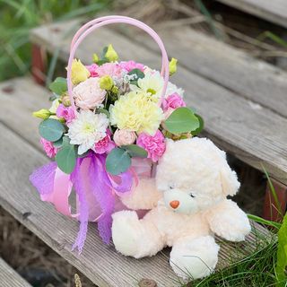 Torebka kwiatowa +miś