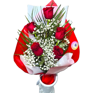 Buchet elegant cu 5 trandafiri rosii 