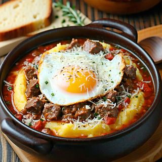 Tochitură de miel cu cremă de mălai și burduf