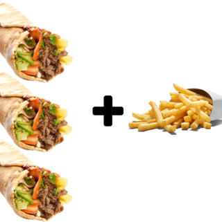 3 Kebabs + 3 Refrescos lata + 1 Papas