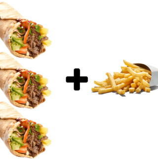 3 kebab 1 refresco 1.5L 1 papas