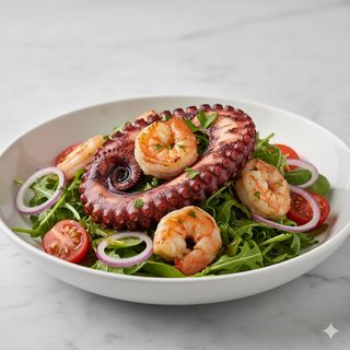 Ensalada con pulpo y gambas