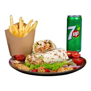 პატარა კომბო, ქათმის შაურმა საცივით, ფრი, სასმელი