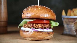 Meniu Burger grecesc cu pui + Cartofi prajiti