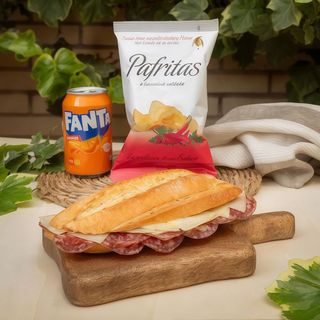 Menú Bocadillo De Salchichón Ibérico, Queso Manchego, Patatas Y Bebida