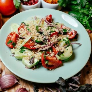 Cucumber and tomato salad with nuts