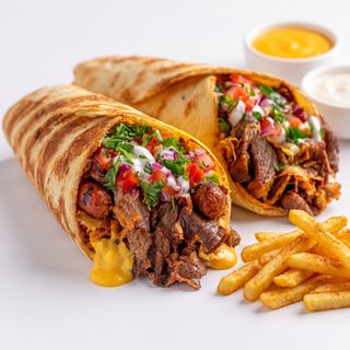 Beef Shawarma With Sausage, Cheese & Fries