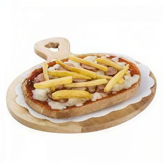 Crostone con würstel, formaggio e patatine