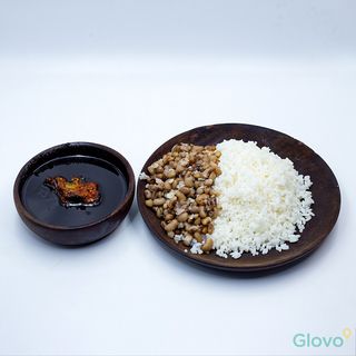 Rice And Beans, Ayoka Sauce And Beef